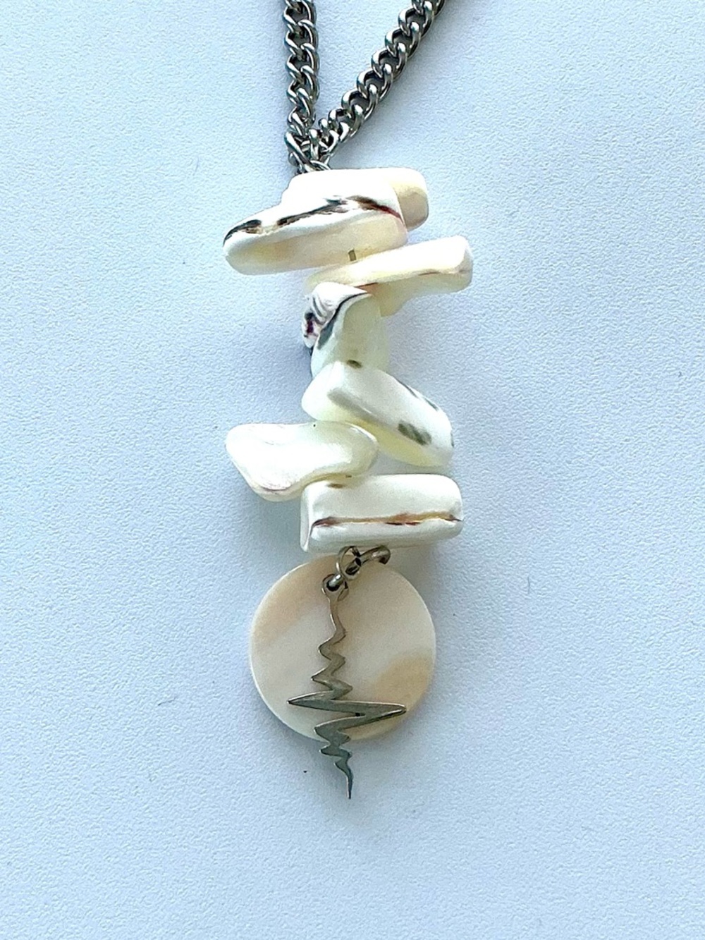 🆕 Heartbeat on Shell with Gemstones Pendant Necklace-Stainless Steel- LARGE